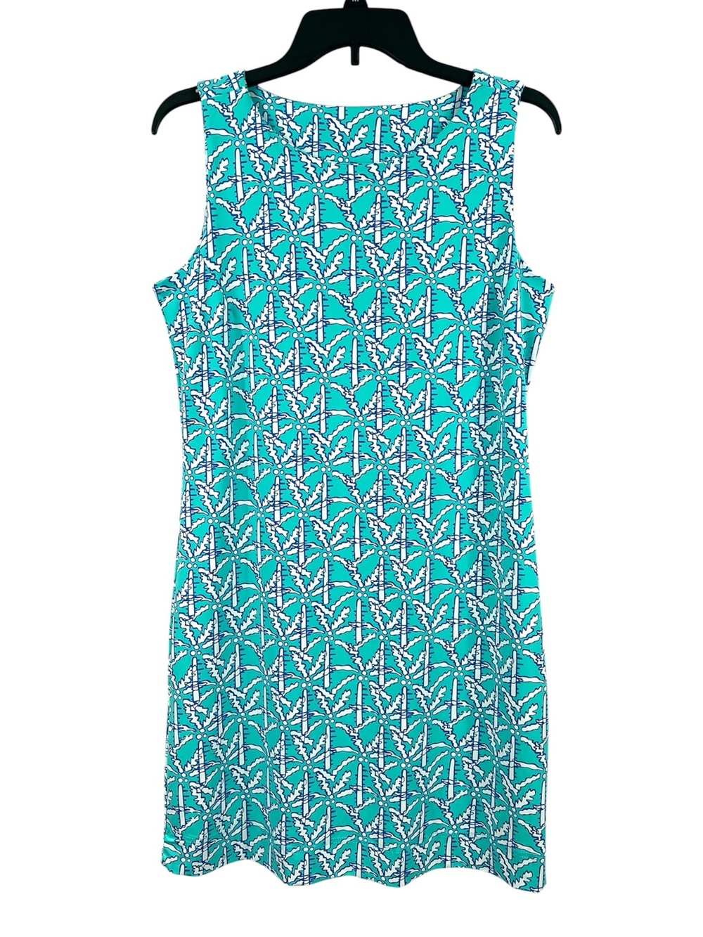 Lulu B Teal Green Blue Bamboo Palm Tree UPF 50 Sleeveless Activewear Shift Dress